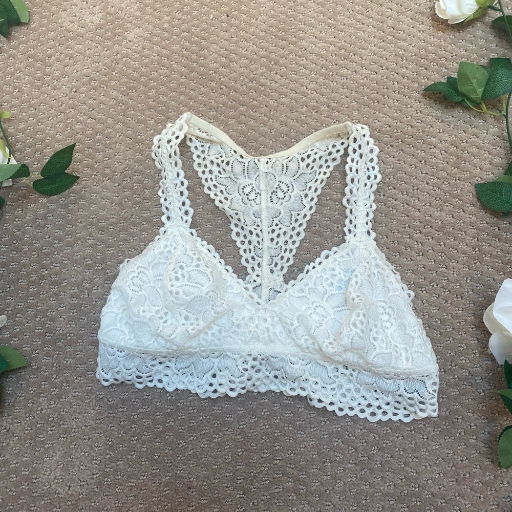 Aerie Razorback Lace Bralette White Non-Padded / Size Large